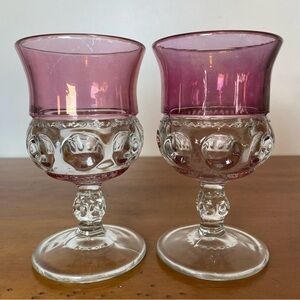 Set Of Two Vintage Ruby Red Cranberry Flashed Thumbprint Water Wine Goblets